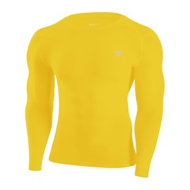 Runhit UPF 50+ Men's Compression Shirts, Long Sleeve Compression Shirts Quick Dry, Football Rash Guard for Men Yellow L