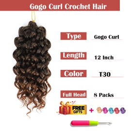 Gogo Curl Crochet Hair 12 Inch 8 Packs Short Curly Crochet Hair for Blcak Women - Beach Curl Crochet Hair - Deep Wave Crochet Hair - Water Wave Braids Synthetic Hair Extensions (12 Inch 8 Packs, t30)