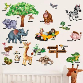 BOAMAU Jungle Animal Wall Stickers Forest Safari Wall Decals Kid Room Nursery Baby Bedroom Décor (Early Childhood Animal Education)
