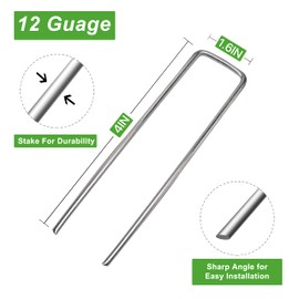 Zevlux Zevlux Landscape Staples Galvanized Garden Stakes,4 inch 50 Pack 12 Gauge Heavy Duty Garden Pins for Fences, Lawns, Weed Barriers and Landscape Fabrics, Irrigation Hose,Yard Lawn, Landscape Fabric