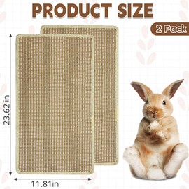 Hamiledyi 2 Packs Rabbit Scratching Pads Natural Sisal Scratcher Mats Sturdy Grinding Claw Pads Rabbit Cage Accessories for Guinea Pig Cat Bunny Chinchilla Protect Furniture (23.62"x11.81")