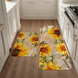 Sunflower Kitchen Rugs Sets of 2 Comfort Mat for Kitchen Floor, Washable Non Slip Mats for Floor Farmhouse Runner Rug for Office Laundry Room, Home Decor 17x29, 17x47