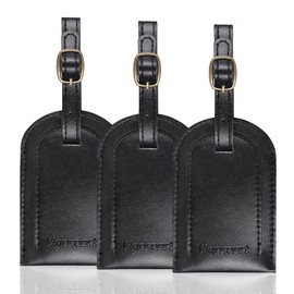 Vigorport Luggage Tag,3 Pack Premium PU Leahter Luggage Tags Cute Unique Privacy Protection Travel Bag Labels Suitcase Tags (Black)