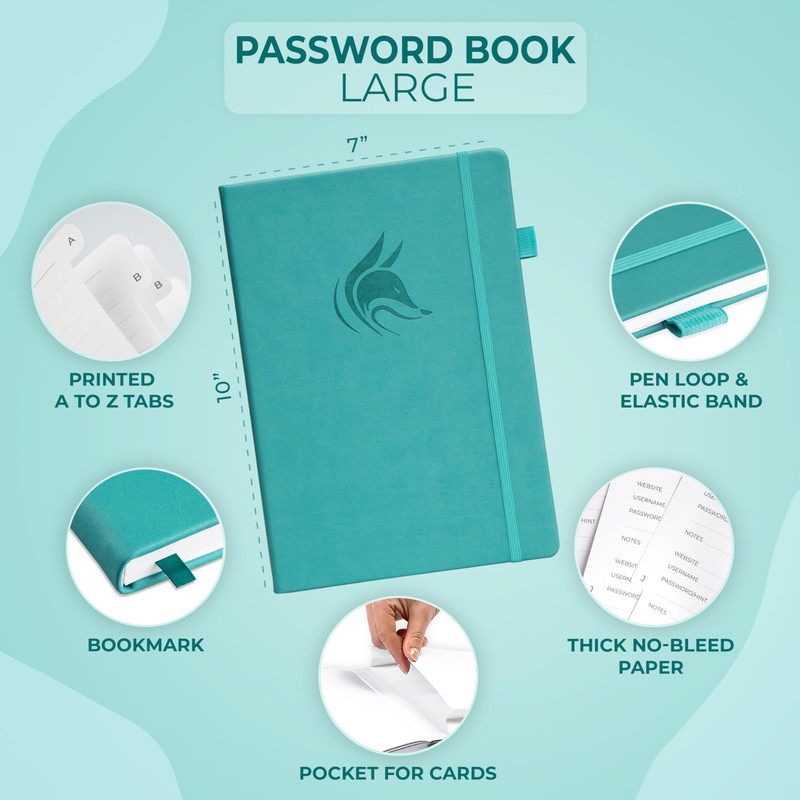 Clever Fox Password Book with Alphabetical tabs. Internet Address Organizer
