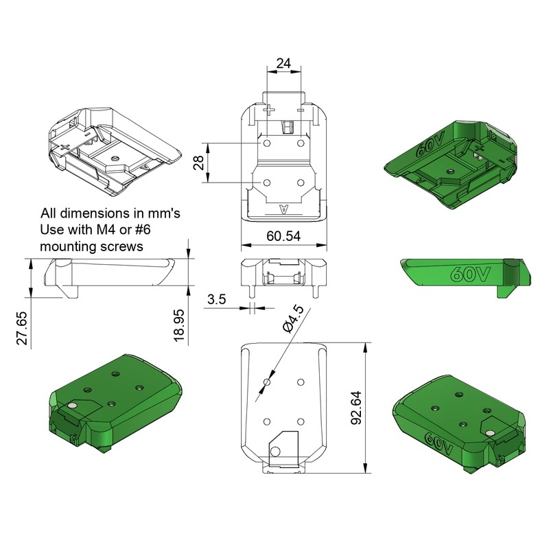 Terrafirma Technology Adapter compatible with dewalt Flexvolt 60V max batteries