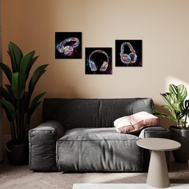 Visual Art Decor Graffiti Gaming Headphones Painting Wall Art Game Room Decor Music Studio Decor, Framed Artwork for Walls (Black)