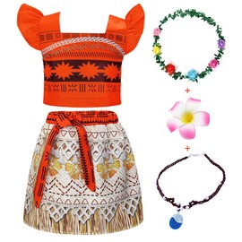 AmzBarley Ocean Advanture Princess Costume for Girls Birthday Dress up Cosplay Outfit Little Kids Two Pieces Skirt Sets (Orange (with Headband), 10(8-9Years))