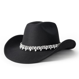 Gossifan Western Cowboy Hat for Women Sparkly Rhinestone Cowgirl Hat,Bride to be Gift-Black