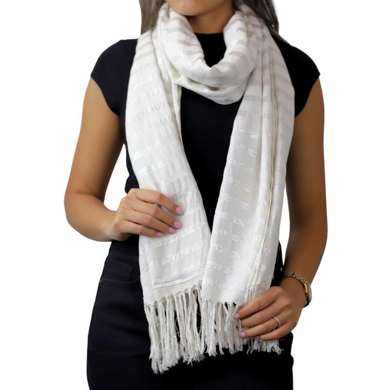 La Fiorentina Iconic Silver/Metallic Threads Scarf - Ivory/Silver Combo -