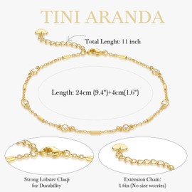 TINI ARANDA Gold Anklets for Women 14K Gold Ankle Bracelets for Women Spaced Rectangular Bars Cubic Zirconia Anklets for Womens