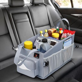 Car Seat and Trunk Organizer, Front or Back Seat Storage - SUV Passenger Floor, Under or Between Seats Organization, Car Gifts for Men and Women (Grey)