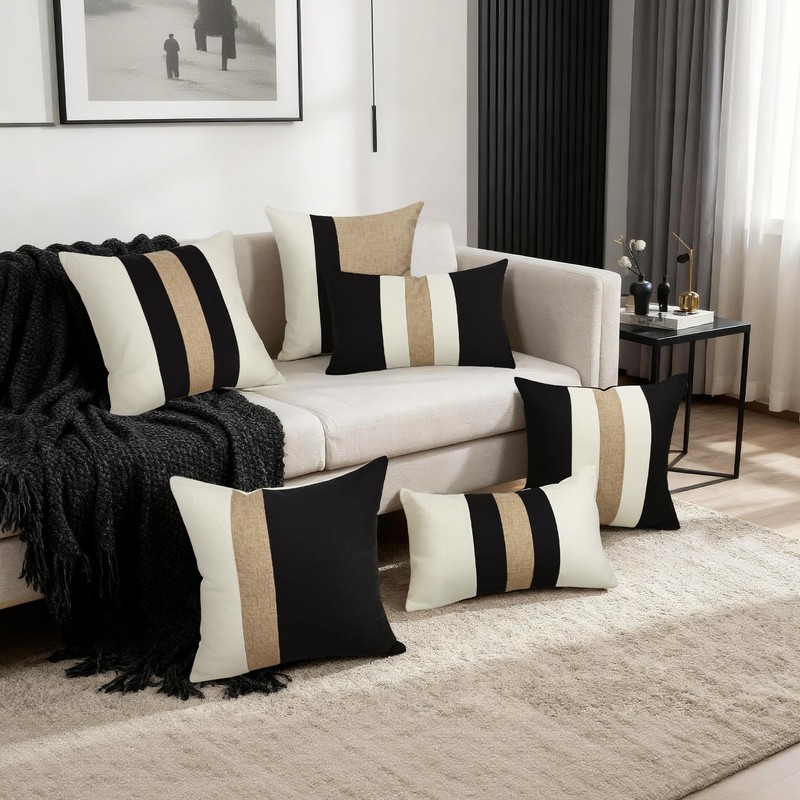QoBexim Farmhouse Pillow Covers 18x18 Inch Set of 2, Black