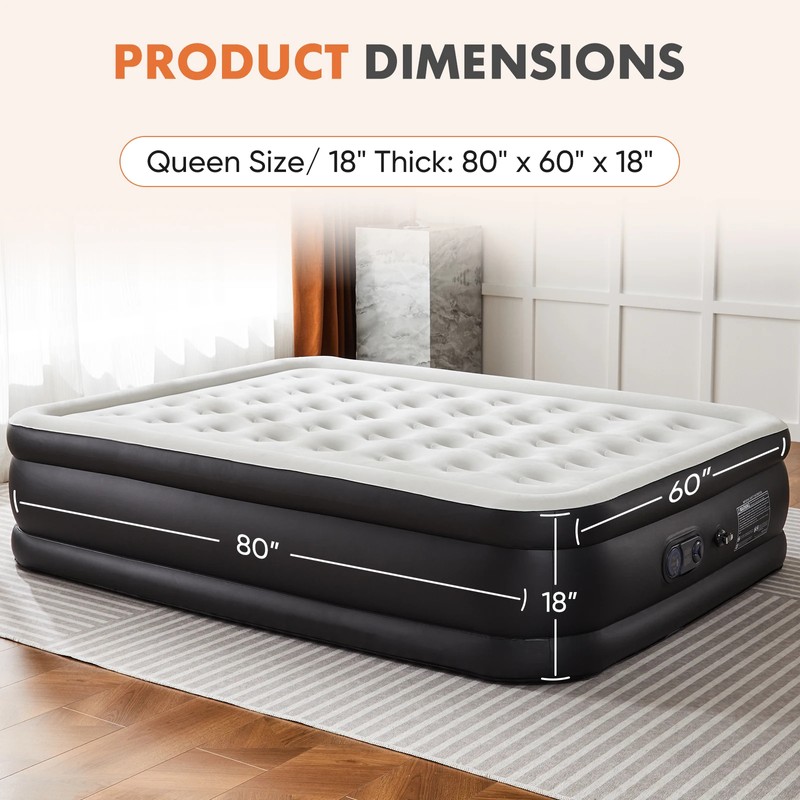 18-Inch Raised Air Mattress for Home & Travel – Flocked