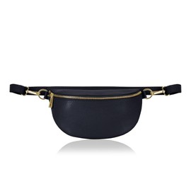 Montte Di Jinne - Women Italian Textured Leather Waist Bag Belt Bag or Crossbody Bum Bag with Long Adjustable Strap (Navy)