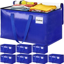 EpicTotes Moving Bags, Storage Bags with Sturdy Handles and Heavy Duty Zippers, Storage Totes for Space Saving, Moving & Storage, Collapsible Moving Supplies(100L, 8-Pack, Blue)