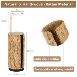 Freestanding Toilet Paper Holder with Storage,3 Rolls of Tissue Holder for Bathroom,Handmade Woven Toilet Paper Roll Holder Stand,Water Hyacinth Boho Bathroom Decor Farmhouse Toilet Paper Storage