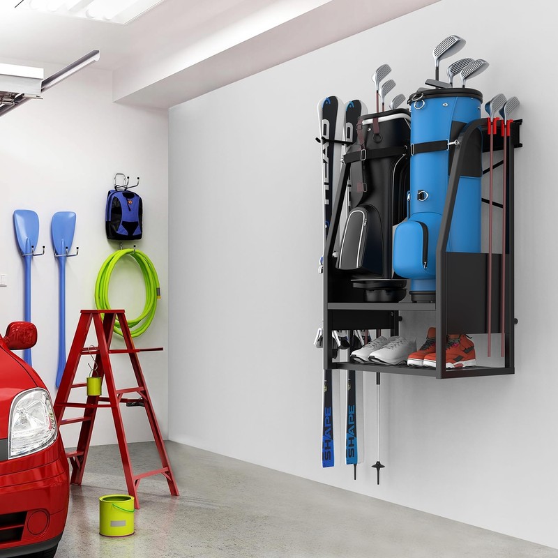 WALMANN Wall Mount Golf Bag Organizer, 2 Golf Bags Stand