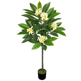 Briful Artificial Plants Indoor 4.17ft Fake Tropical Plumeria Flowers Tree in Black Pot Hawaiian Yellow Plumeria Faux Frangipani Tree Potted Floor Plant for Home Office Wedding Decor