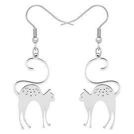 BAMAY Stainless Steel Cat Earrings Gold Silver Plated Kitten Dangle Novelty Jewelry Cat Gifts for Women Girls Charms