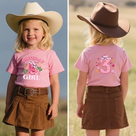 Goengmo 3rd Cowgirl Birthday Shirt Western Cow Birthday Girl T-Shirt Third Gift Toddler Cowgirl Tees