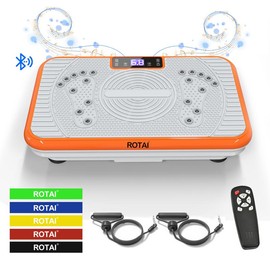 ROTAI Vibration Plate Gym with Bluetooth Audio | 2 Resistance Bands + 5 Exercise Bands | Lymphatic Drainage | 300 lbs Weight Capacity - Home fitness Gym Equipment for Full Body Toning - Color: Orange + Gray