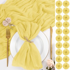 100 Pack Yellow Cheesecloth Napkins 20x20 Inch Cloth Napkins Bulk Rustic Boho Gauze Dinner Napkin Cloth Washable Table Napkin for Wedding Party Bridal Baby Shower Table Decor