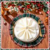 6 Set Round Christmas Plaid Placemats, Red Green