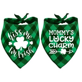 St. Patrick's Day Dog Bandana, Holiday Buffalo Plaid Bandana Scarfs for Small Medium Large Dogs Cats Pet Puppies (The Lucky one, Small)