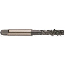 YG-1 F8 Series Vanadium Alloy HSS Spiral Flute Tap, TiN Coated, Round Shank with Square End, Bottoming Chamfer, 10-24 Thread Size, H3 Tolerance