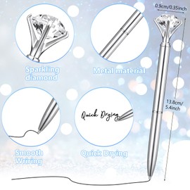Leinuosen 50 Pcs Bulk Diamond Pens with Crystal Bridal Shower Pens Metal Bling Pens with Black Ink Cute Ballpoint Pens Beautiful Wedding Pens for Bridal Shower Party Office School (Silver)