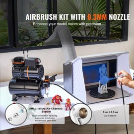 Happybuy Airbrush Kit, Dual Fan Compressor with 3.5L Tank, 0.3mm Tip Airbrush Set, for Art, Nail, Cookie, Tattoo and More