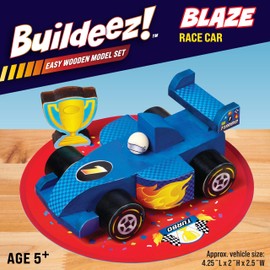 Creativity for Kids Buildeez! Easy Wooden ​Model Set​: Blaze The Race Car - Model Car Kits to Build and Paint, Craft Kits for Kids Ages 5-7+, STEM Toys and Crafts for Boys