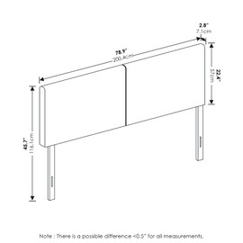 Furinno Roanne Upholstered Headboard, Light Grey, King