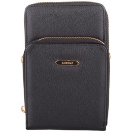 Womens Detachable Strap RFID Money Holder Dual Compartment Purse Clutch Bag - Black