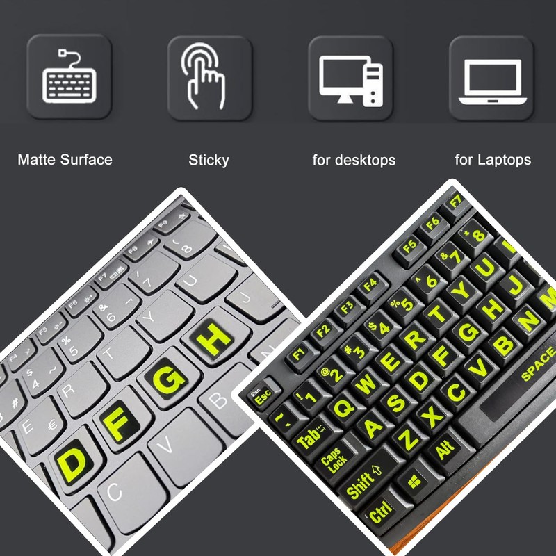 2 Pack English US Self-Adheisive Keyboard Stickers, Bright Green Lettering