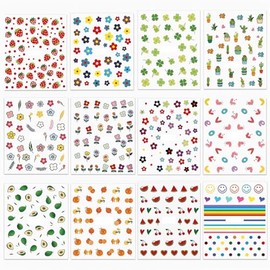 PALAY® 14 hojas de pegatinas para uñas bonitas para niños, pegatinas para decoración de uñas, pegatinas autoadhesivas, pegatinas para uñas, arcoíris, 