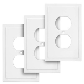 Modern Edge Decorative Wall Plate Switch Plate Outlet Cover, Durable Solid Zinc Alloy (Single Duplex, 3 Pack, White)