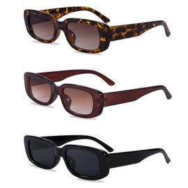 Tunejoy Sunglasses for Women, Vintage Rectangular Sunglasses UV 400 Fashion Retro Square Glasses for Outdoor Travel, Driving, Travel, Photo Props Pack of 3, black, brown