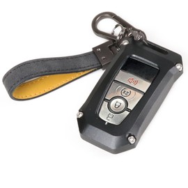 RERPRO Fit for Ford Key Fob Cover Keychain Compatible with 2021 2022 2023 2024 2025 Ford Bronco Bronco Sport F150 Key Chain Case Key Holder Aluminum Shell with Leather Lanyard Accessories 1 Pack Black