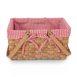 PICNIC TIME Farmhouse Basket, Wicker Basket, Empty Basket, Small Picnic Basket, (Red & White Gingham)