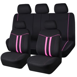 CAR-GRAND Piping Cloth Car Seat Covers Full Set, Breathable Universal Car Seat Cover, Airbag Compatible Seat Cover for Cars Trucks SUV Van Sedan (Black-Pink Strips)
