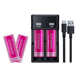 PAOWANG 4 Pack 26650 Rechargeable Battery with Charger 3.7V 6800mAh Large Capacity for Flashlights, Headlamps (Flat Top)