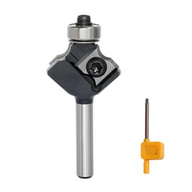 Trimmer Bit, Replacement Blade Type, 0.2 inch (6 mm) Shaft, 45° V Groove Bit & R3 Round Face Bit, Made of Cemented Alloy, 0.5 inch (12.7 mm) Bearings, Decorative Surfaces, Processing, Carving, DIY,