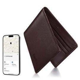 Wallet for Men  Work with Find My Functionality Minimalist Front Pocket Mens GPS RFID Blocking Rechargeable Gift Him Carbon Black - Color: Brown-Calm