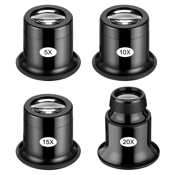 JIYIN 4 Pieces Watchmaker's Magnifier, 5x/10x/15x/20x Eye Magnifier Glass Eyepiece