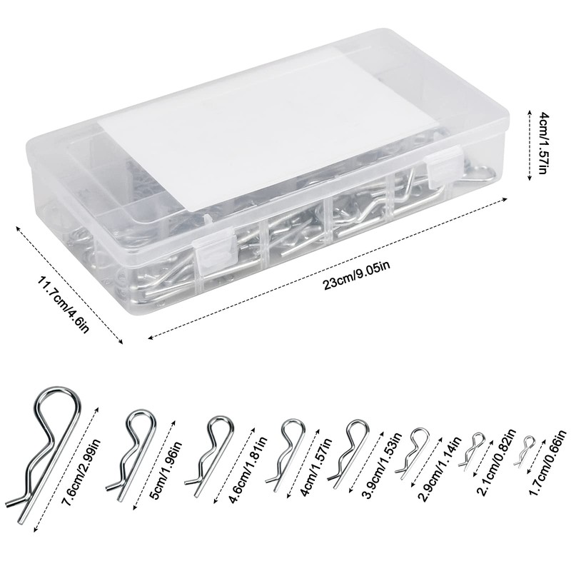180 Pcs Cotter Pins Assortment Kit, 8 Sizes Stainless Steel