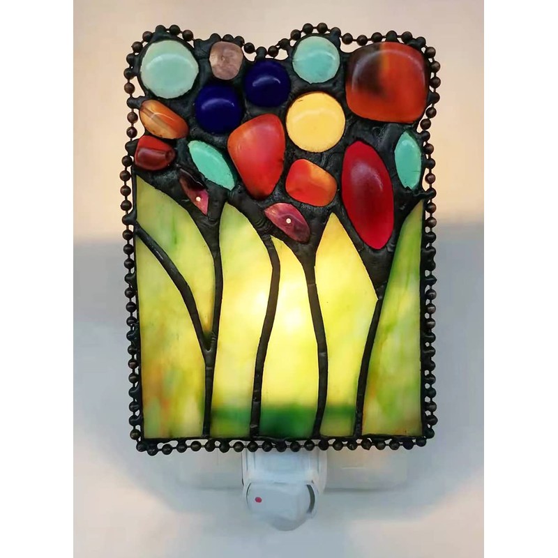 HUIMEIJU Tiffany Glass Night Light - Bedroom, Study, Aisle, Gem,