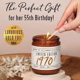 55th Birthday Gifts for Girls - 'Limited Edition 1970' Soy Candle, w/Champagne on Ice I 55 Birthday Gifts for Women I 55th Birthday Gift for Her Ideas I 9oz Reusable Jar, 50Hr Burn, Made in USA