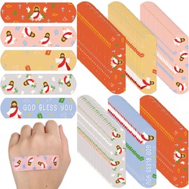 Aurelema 400 Pcs Jesus Bandages Bulk for Boo-Boos Cartoon Adhesive Bandages God Bless You Self-Adhesive Bandages Pack After Little Scrapes Waterproof Breathable