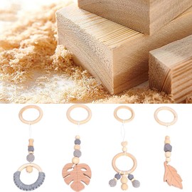 Gohytal Play Arch Pendant, Play Arch Baby Pendant from 0 Months, Baby Gyms Pendant, Wooden Baby Toy for Car Seat, Pram, 4 Pieces Play Sheets for Girls Boys from 0 Months